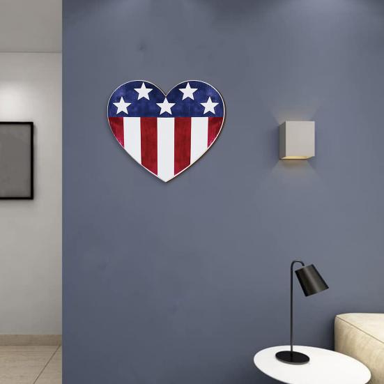 Patriotic American Flag Star Wall Sign 4th of July Independence Day Wooden Wall Door Hanger for Home Office Living Room