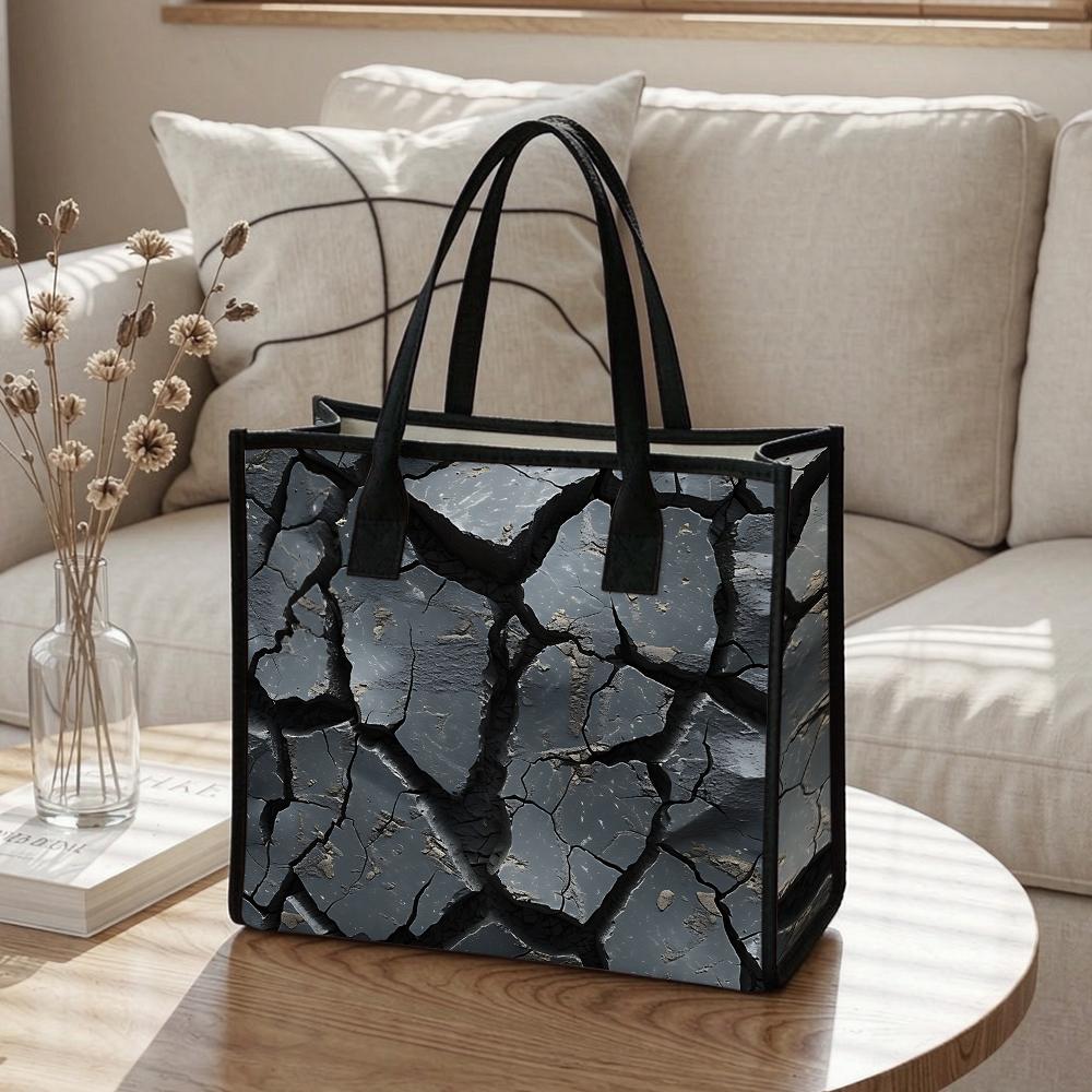 Cracked Pattern Tote Bag for Daily Shopping Casual Portable Large Capacity Fashion Handbag