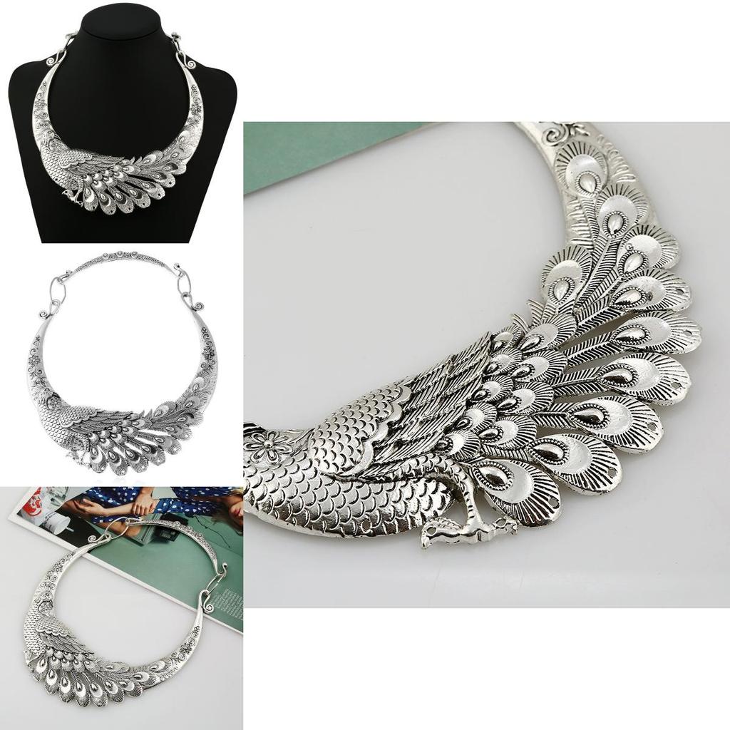 Peacock Animal Pendant Necklace With Retro Silver Finish For Fashion Accessories