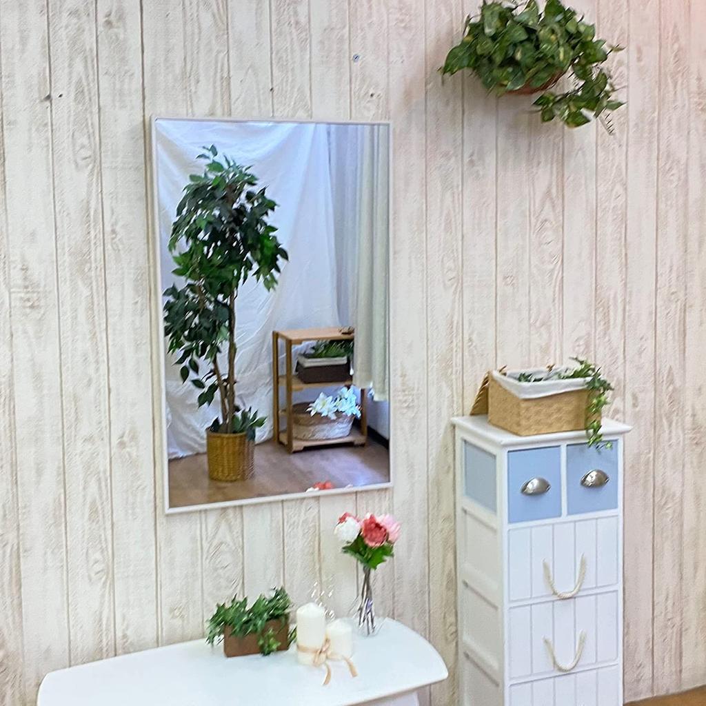 60cm x made in thin natural domestically produced Wall-mounted mirror, full-length, 90cm, Japan, stylish, shatterproof, white, frame, wood, (white)
