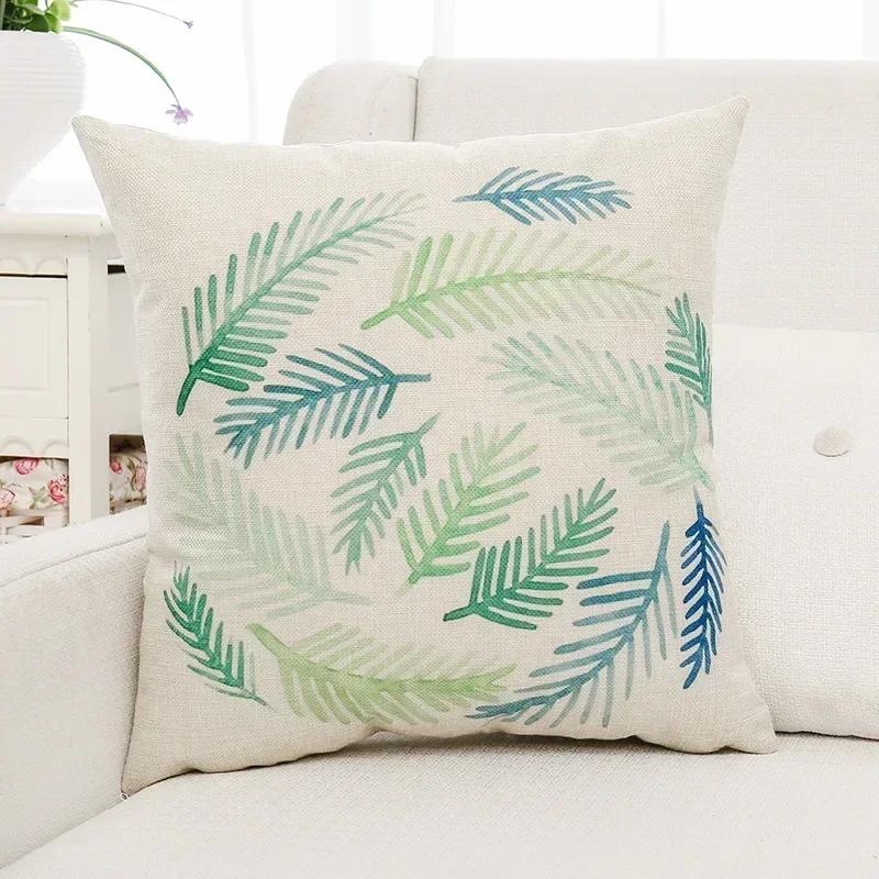 Green Plants and Flowers Cotton and Linen Pillow Customized Linen Car Pillow Sofa Pillow Cover Home Decoration