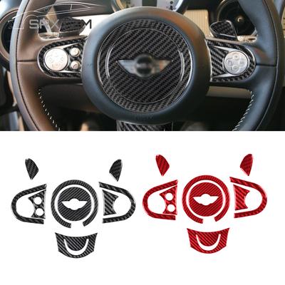 Car Steering Wheel Cover Carbon Fiber Texture Sticker Decoration For BMW MINI Cooper R55 R56 R57 2007 - 2010 Car