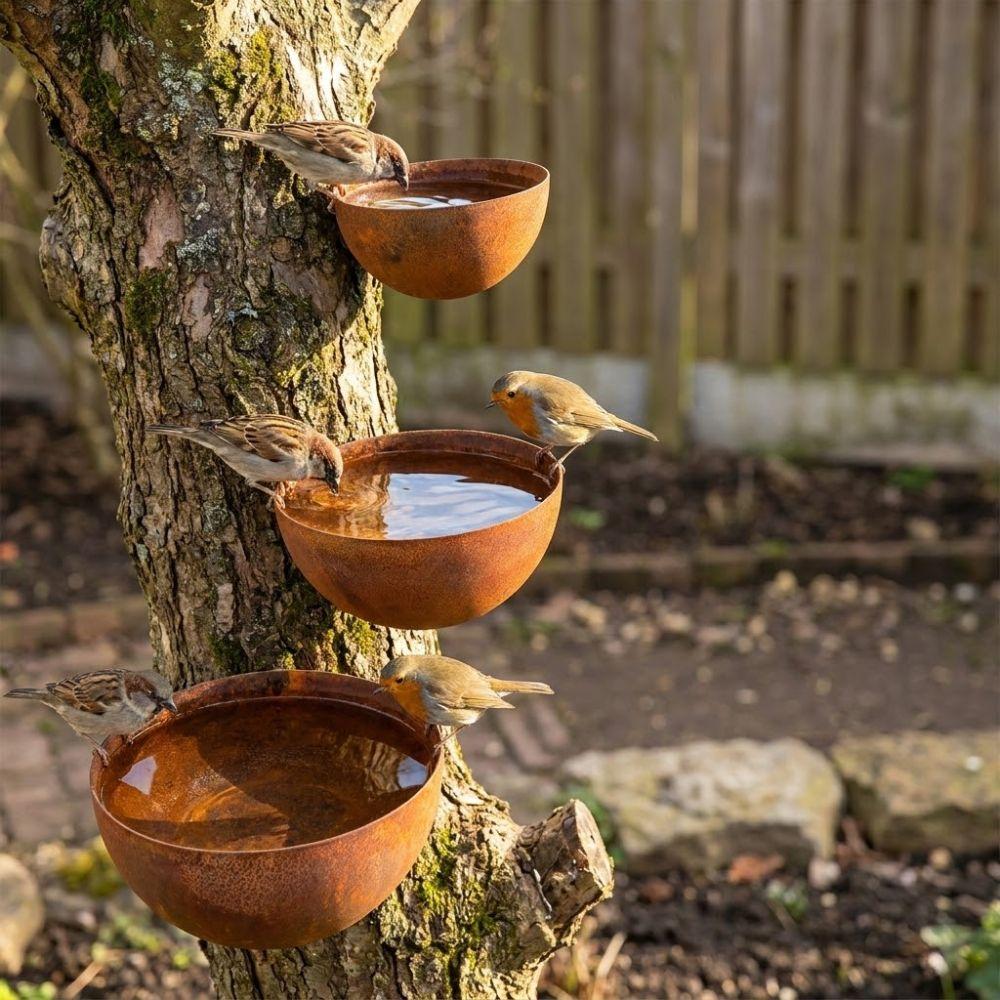 Insect Drinking Cup Metal Bird Bath Vintage Rusty Iron Insect Drinking Cup Decorative Weather Resistant Rain Collectors