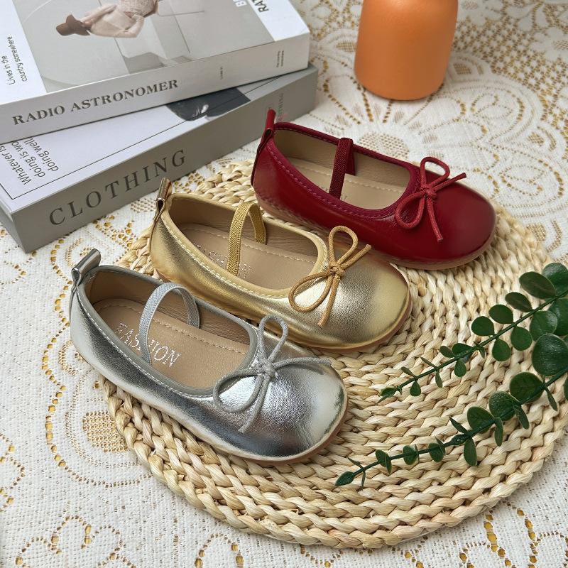 Korean Style Vintage Bowknot Non Slip Little Girls Fashion Single Dance Shoes