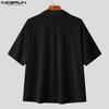 INCERUN Men Lapel Neck Short Sleeve Casual Loose T-shirts Tops