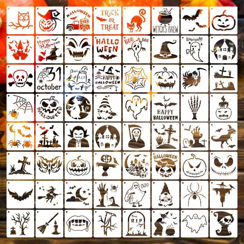 20 Pcs Halloween Stencils Set Reusable Plastic Drawing Spraying Templates for Greeting Cards for Halloween Crafts DIY Decoration