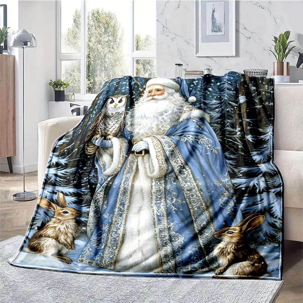 Christmas Santa Claus Theme Printed Blanket - Perfect for Couch, Bed, Travel & Outdoor Use | Machine Washable, Cozy & Durable.