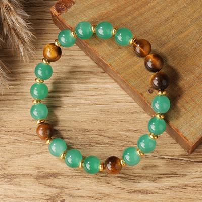 Festive Gifts Green Aventurine Tiger Eye Beaded Bracelet Natural Fashion Jewelry For Men Women Daily Wear Gift