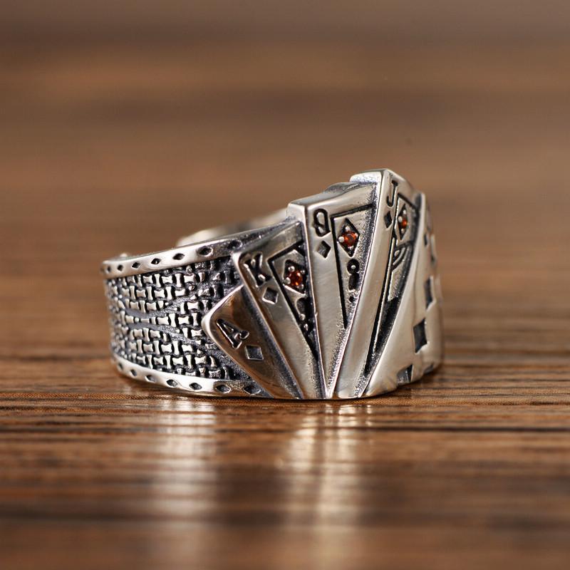 New Vintage Opening Rings For Women Men Playing Card Finger Stainless Steel Lucky Poker Ring Fashion Party Jewelry Gifts