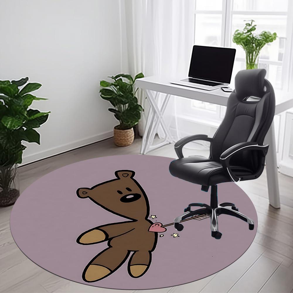 1pc Teddy Bear Office Round Area Rug, Mat Suitable ForOffice, Under Office Chairs Bedroom Living Room Home Decor, Room Deco