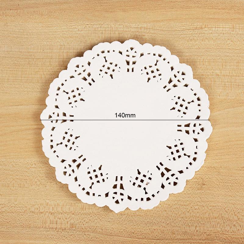 100pcs White Round Lace Doilies Paper Coaster Placemat Cake Mat DIY Craft Gift Packaging Wedding Birthday Party Table Decoration