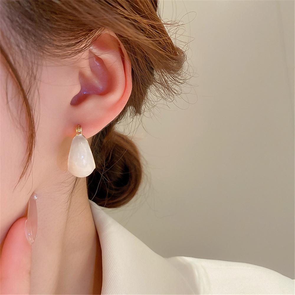Luxury Female White Enamel Hoop Earrings Vintage Fashion Gold Color Wedding  For Women