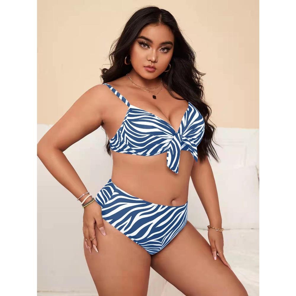 New Women's Split Floral Printed Blue Swimwear Large Size Fat MM Fashion Swimwear