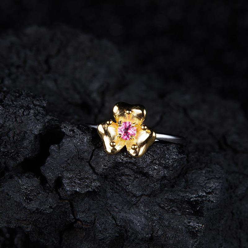 Multi-Color Cute Flower Colored Treasure Ring S925 Sterling Silver Inlaid Natural Colored Treasure Ring Women'S Fashion High-End Jewelry