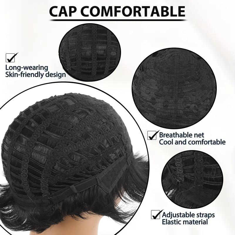 Schwarze, kurze, glatte Perücke für Mädchen, synthetische, kurze, glatte Perücke für den täglichen Gebrauch, natürlich und bequem