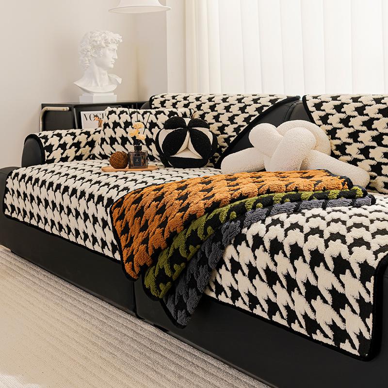 New Qiandongge Sofa Cushion Winter Thickened Plush Seat Cushion High-End Non-Slip Leather Sofa Cover Cover Cloth