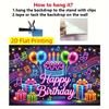 2D Neon Lights Happy Birthday Backdrop for Glow Themed Party Photo Booth