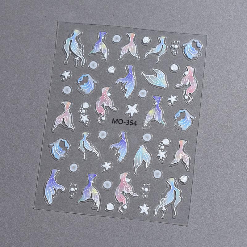 Marzycielski Naklejka na Paznokcie Syreni Ogon Brokat Realistyczny Stereoskopowy Efekt Wzmacniający Samoprzylepny Dla Entuzjastów DIY Nail Art