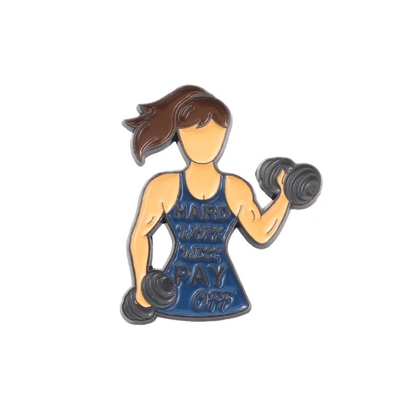 Woman Fitness Enamel Pin Brooch Badge For Bags Jeans Hoodies Denim Lapel Pin Jewelry Kids Best Party Weddinggift