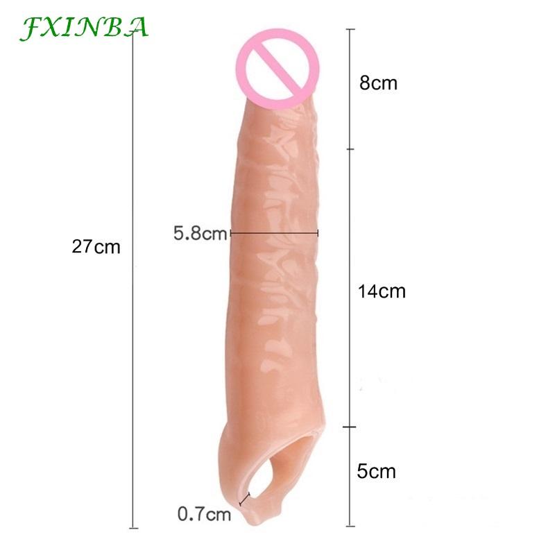 FXI 14-27cm Realistic  Sleeve Extender  Sleeve Dick Enlargement Delay Ejaculation Reusable Condom Men Sex Toys