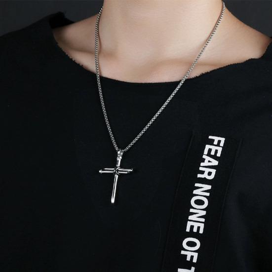 Man Women Titanium Steel Cross Pendant Long Chain Necklace Jewelry Gift