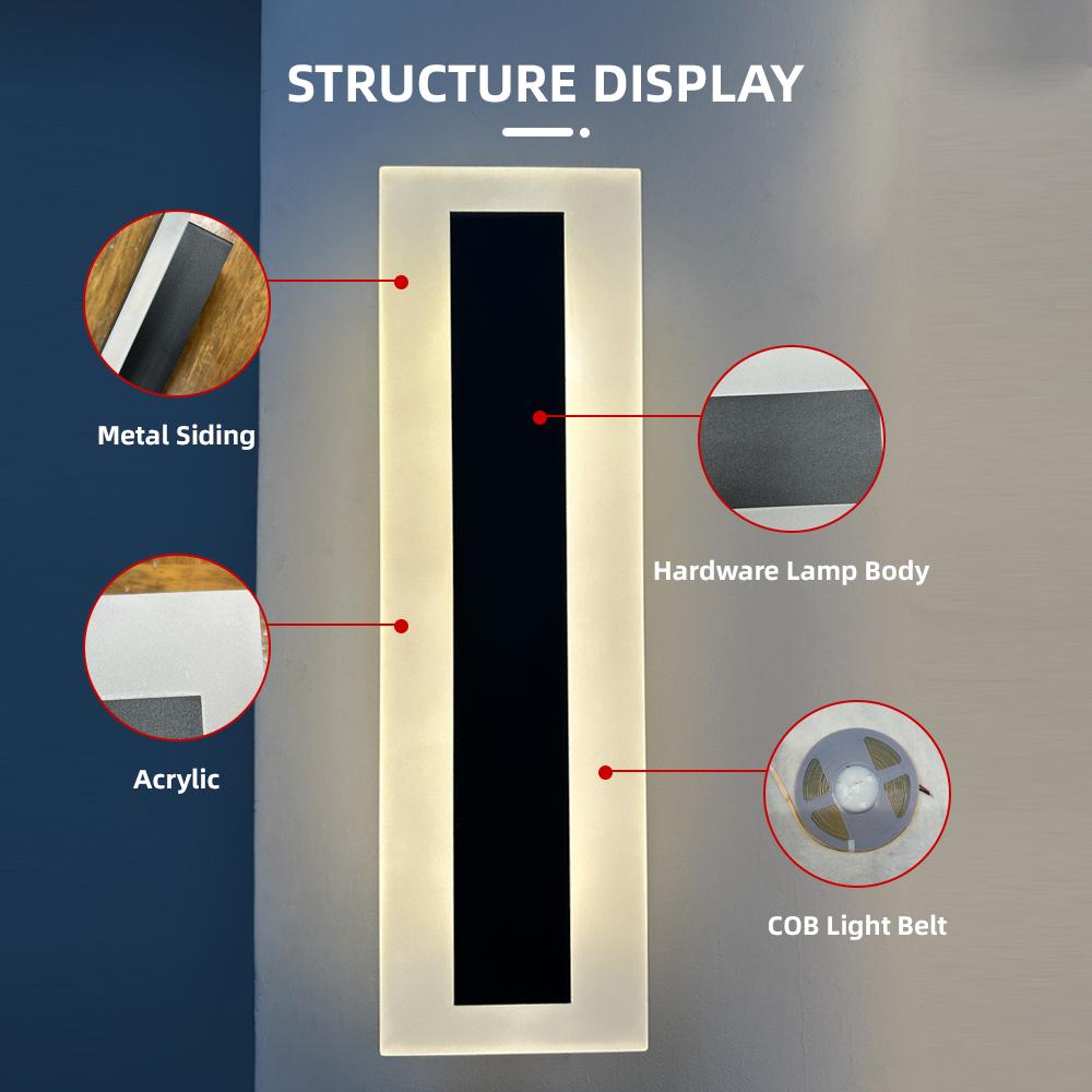 AB Factory IP65 Modern Outdoor Wall Lamp Exterior Linear Strip Wall Lamp Warm White Garden Sconce Long LED Wall Light