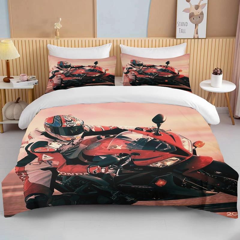 3D Motorcykel Sängkläder Set Tryck Bilar Påslakan Med Örngott Motocross Överkast Pojkar Barn Sängset King Size Hemtextilier