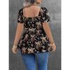 Women French Style Square Neck Floral Backless Waist Cinched Short Cropped Top