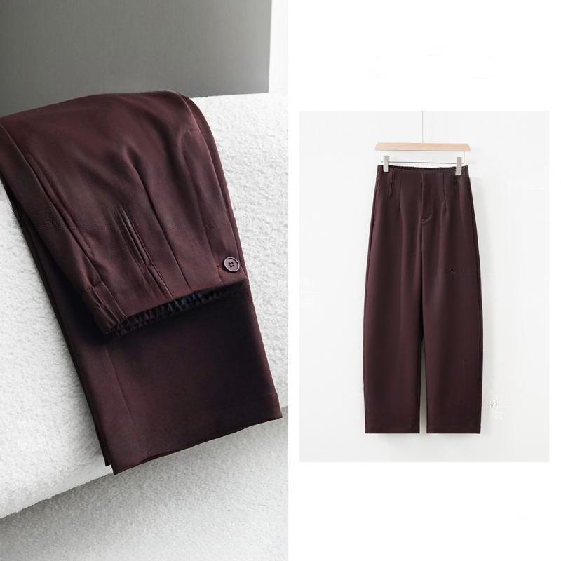 

Женские брюки премиум-класса с высокой талией, облегающие, с прямыми штанинами - Коллекция начала осени 2025 M вино красного