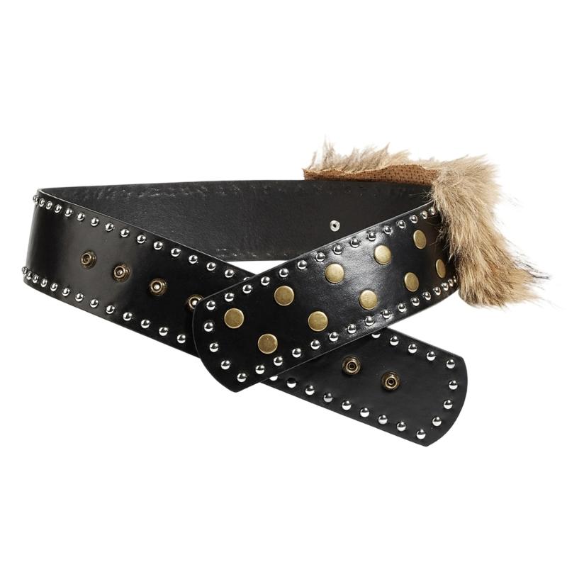 

Gothic Style Spiked Belt Practical PU Leather Waist Belt Adjustable Length Suitable For Casual And Prom Outfits чорний