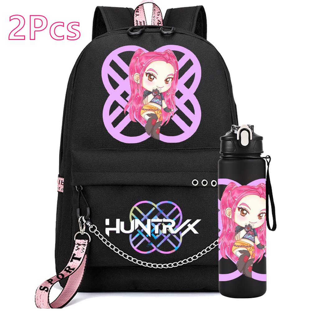 2 ks/sada Anime K-pop Potisknutý Batoh s Láhví na Vodu 750 ml pro Dospívající Dívku Chlapce Školní Taška Dětský Dárek Velkokapacitní Vodotěsná Cestovní Taška Mochila