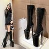26CM Super High Women Knee-high Boots Lace Up Zipper Thin High Heeled Shoes Nightclub Pole Dance Round Toe Long Boots