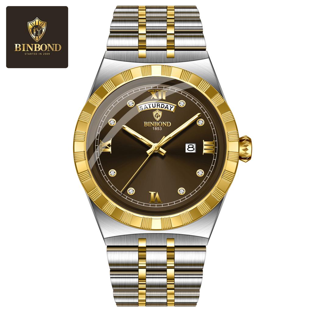 BINBOND New Luxury Wristwatch For Men Fashion Stainless Steel Date Quartz Man Watch Waterproof Luminous Casual Men's Watch