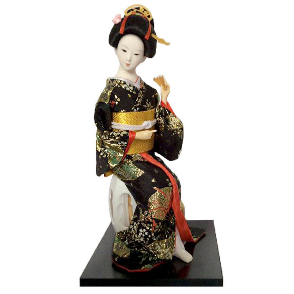 Boneca Gueixa Asiática Vintage 12 Polegadas Tipo Japonês Tradicional Quimono Estatueta para Decoração de Sala de Estar