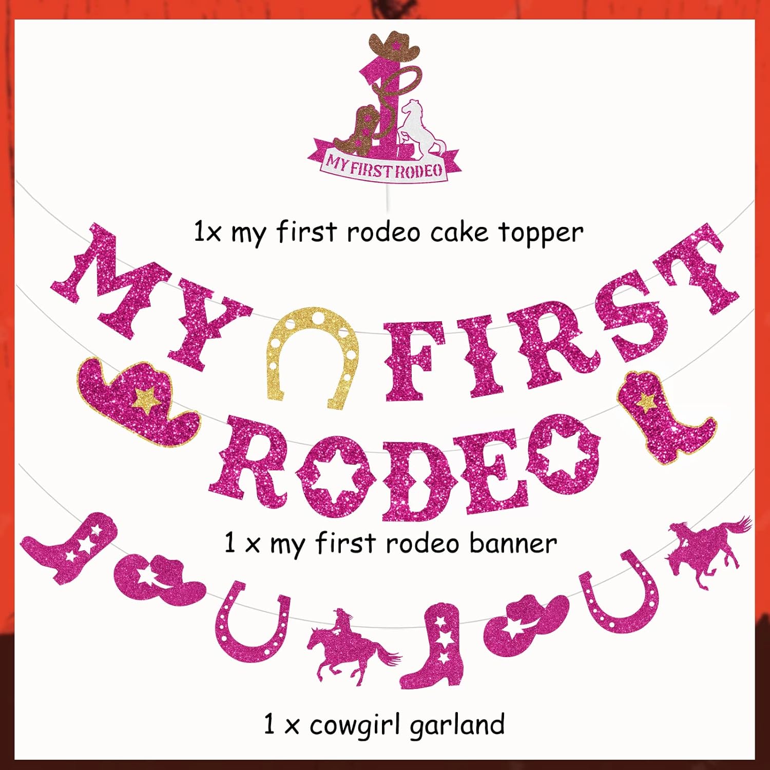 Cheereveal Мой Первый Родео Баннер, Декорации для Вечеринки в Ковбойском Стиле Родео, Баннер Ковбойский День Рождения Набор из Баннера и Топпера для Торта Мой Первый