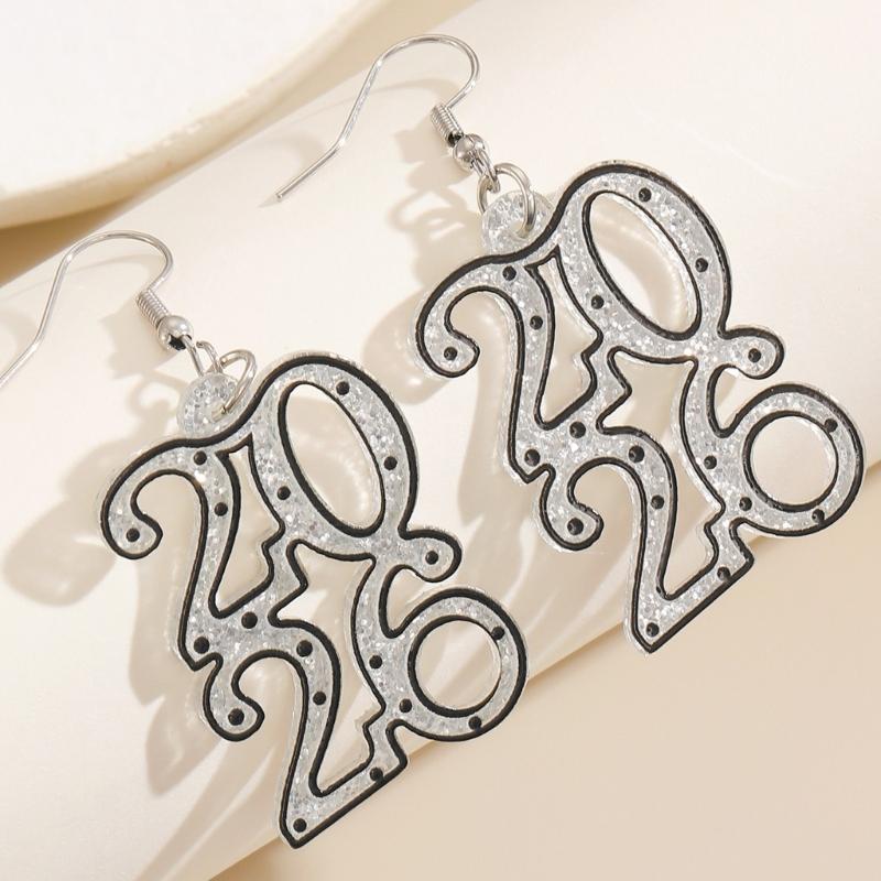 Delicate 2026 Theme Earrings Acrylic Fashion Accessories Party Wedding Earrings Suitable for Casual or Formal Occasions