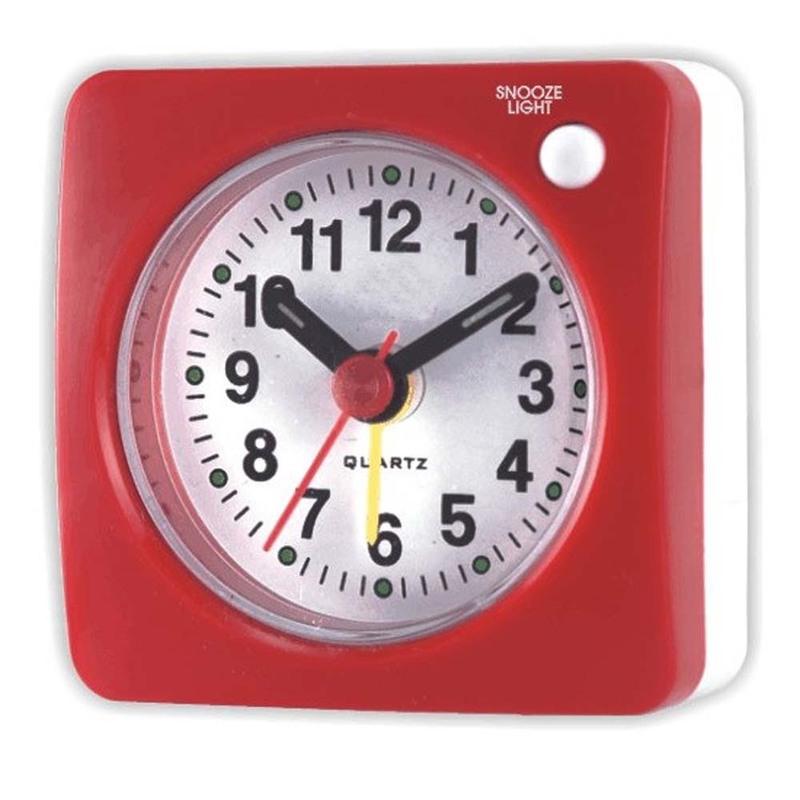 Analog Quartz Bedside LED Desk Sweep Travel Square No Noise Portable Plastic Alarm Clock Battery Needle Mini Non Ticking