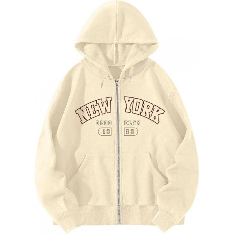 New Fashion Letter Print Zipper Sweater Men's and Women's Autumn and Winter Casual Fleece Hoodie