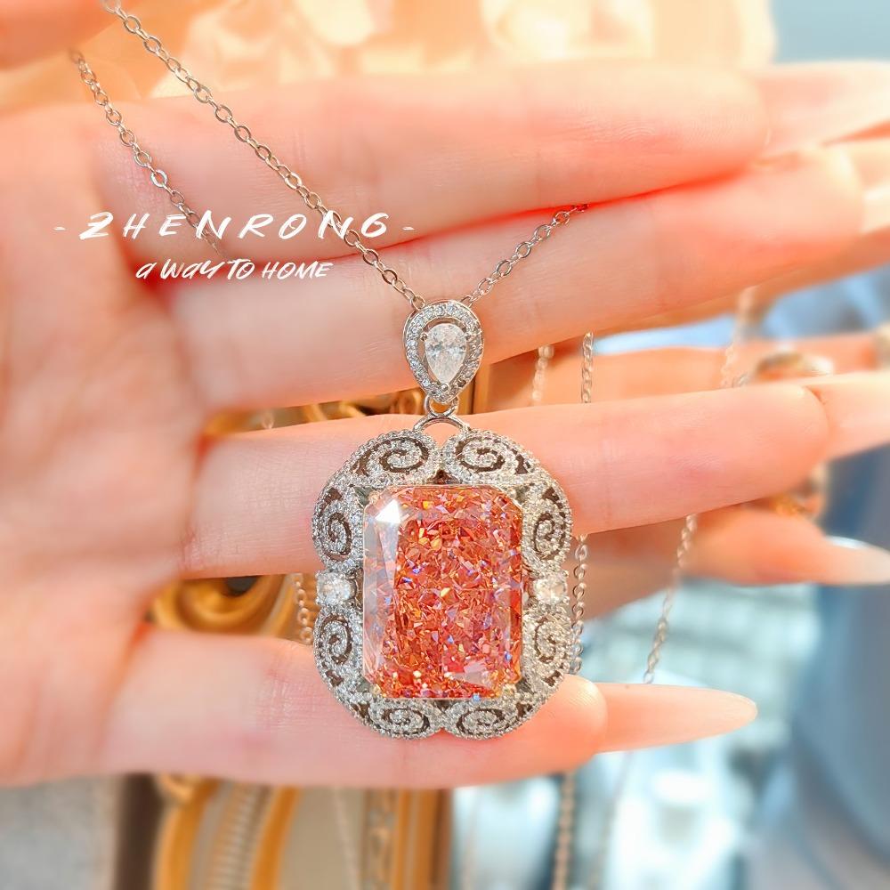Stylish Women Jewelry Set Bold Red Corundum Pendant Necklace Light Luxury Earrings Ice Cut High Carbon Diamond Ring Perfect Gift