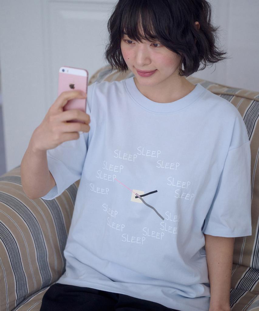 AMBLER Sleep Clock Graphic Short Sleeve T-Shirt As1319 (Blue)