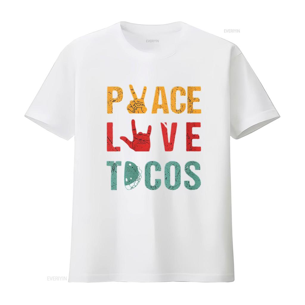 Womens Peace Love Tacos Vintage T Shirt Outfit For Mexican Food Lovers Round Neck Black vintage Washed streetwear Unisex