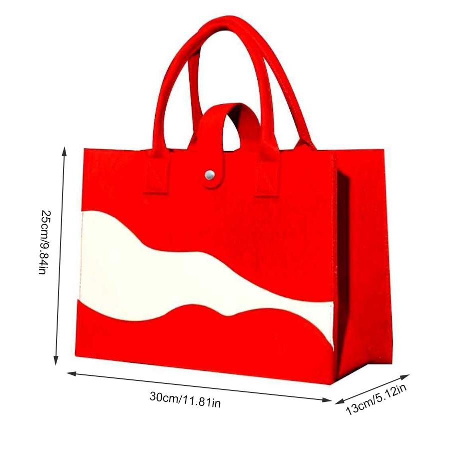 Reusable Felt Tote Bag Wavy Color Block Design Snap Closure Large Capacity for Picnic Shopping Office Commute