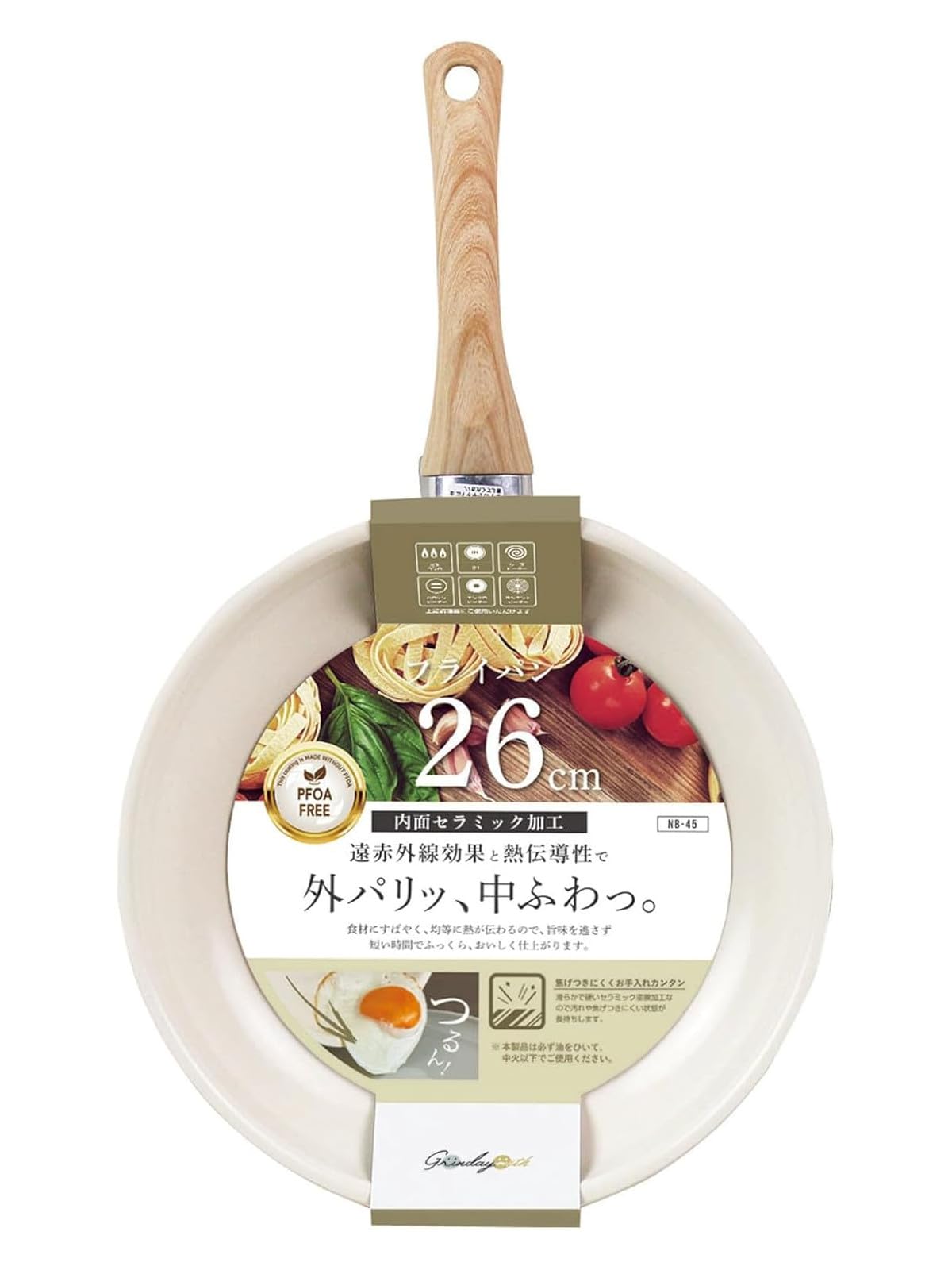 

Kakusei Grinday со Сковородой Тепловой Индукционной Керамической Стильной и Милой NB-45 Сковорода, 26см, Слоновая кость, Совместимая, Покрытие,