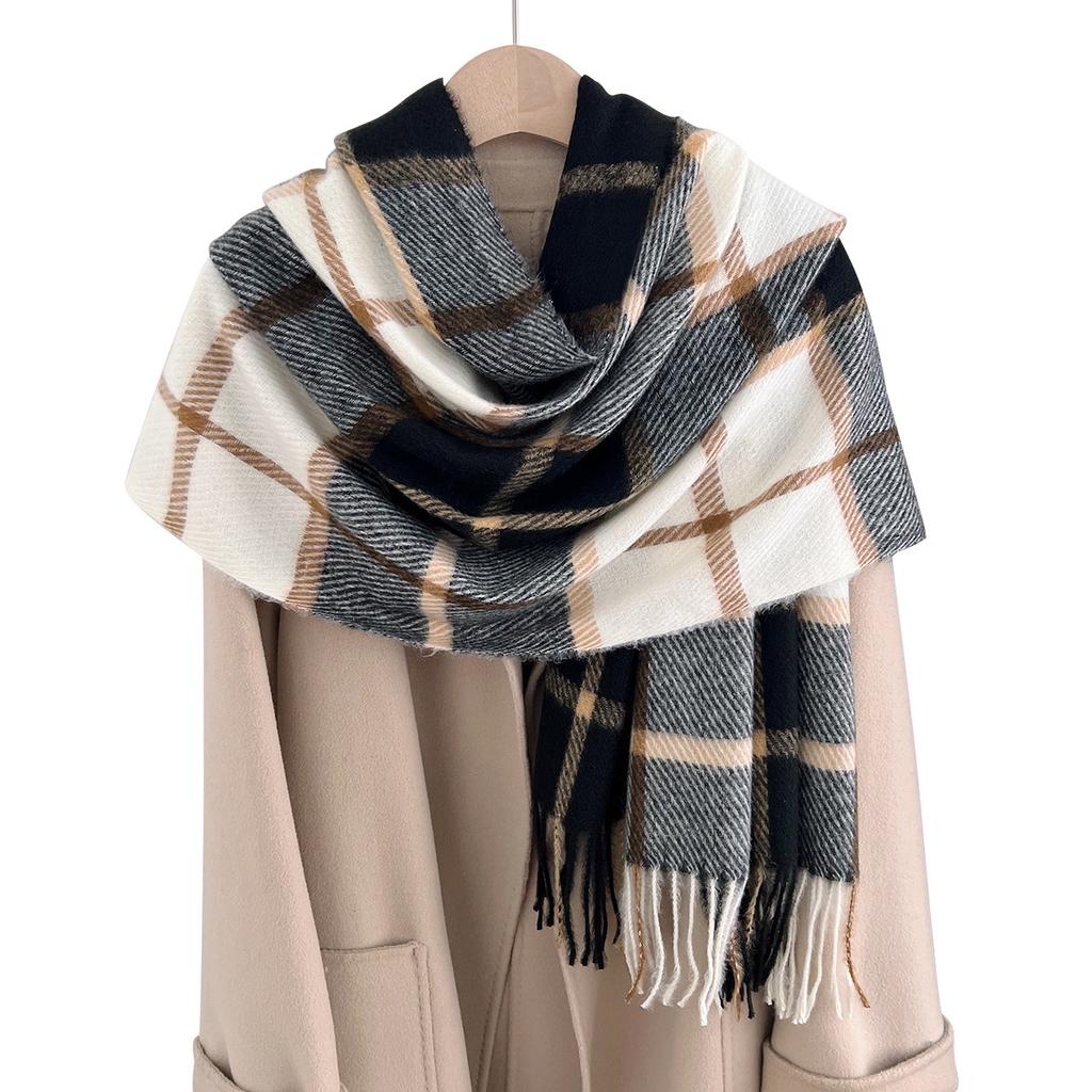 Clearance Plaid Imitation Cashmere Scarf Autumn and Winter Korean New Ins Style Retro Winter Warm Versatile Shawl Scarf