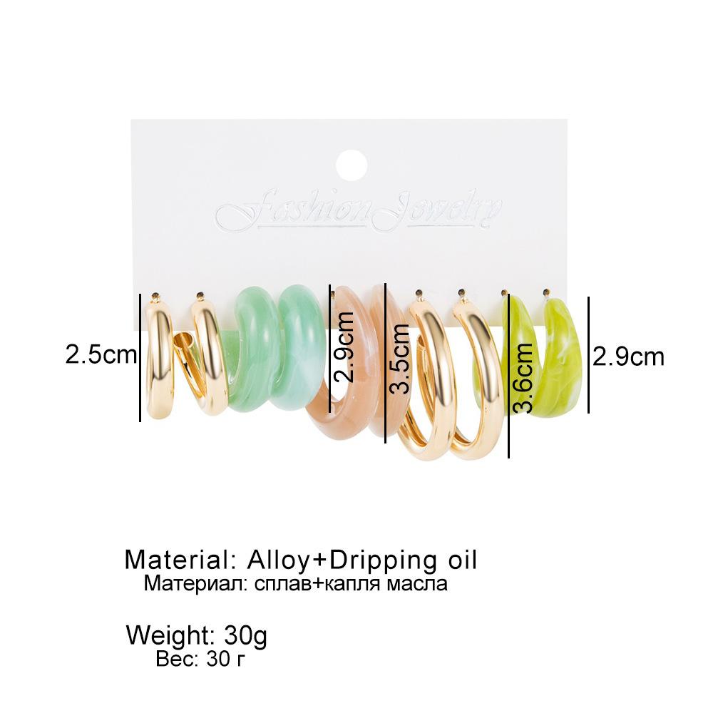 European and American hot-selling simple and exaggerated high-end earrings, earrings set 11 pairs of retro acrylic alloy earrings