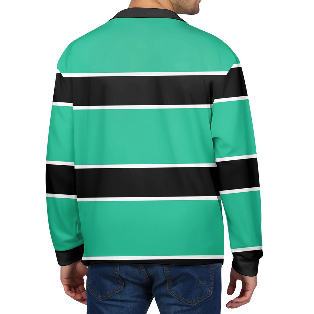 Men's Casual Striped Print Button-Up Long-Sleeve Tops