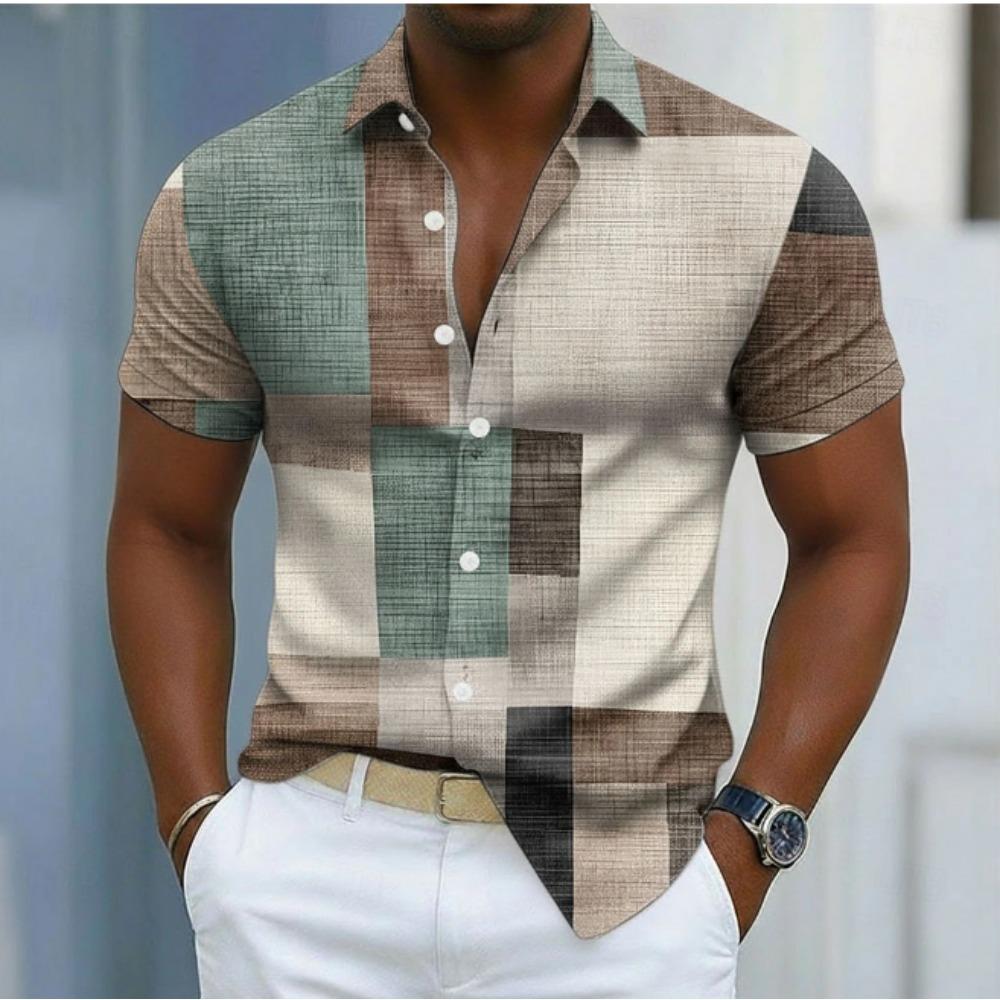 Men's Geometric Pattern 3D Print Shirt Button Up Shirt Casual Shirt Summer Shirt Short Sleeve Daily Vacation Clothing