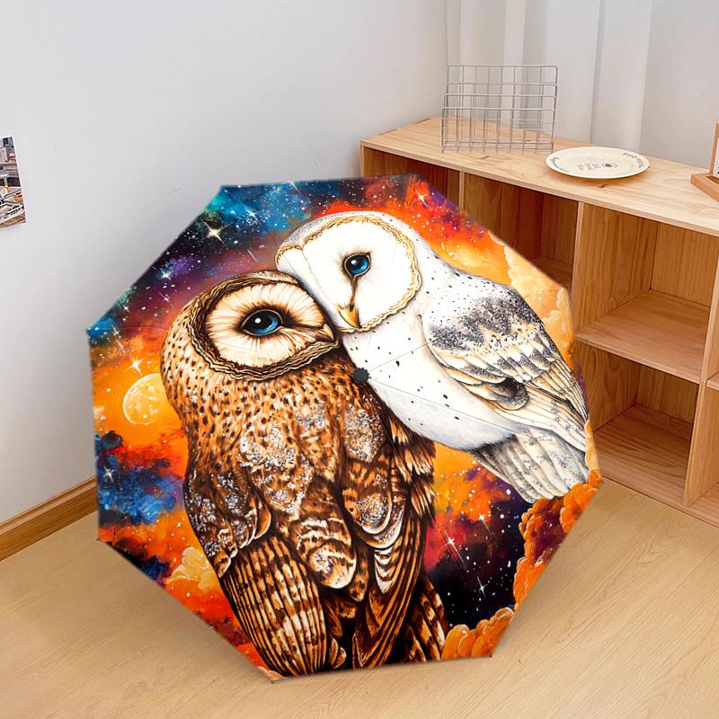 1 PC Automatic Folding Umbrella - Owls Pattern, Portable & Foldable Design with 8 Ribs, Christmas Birthday Gifts