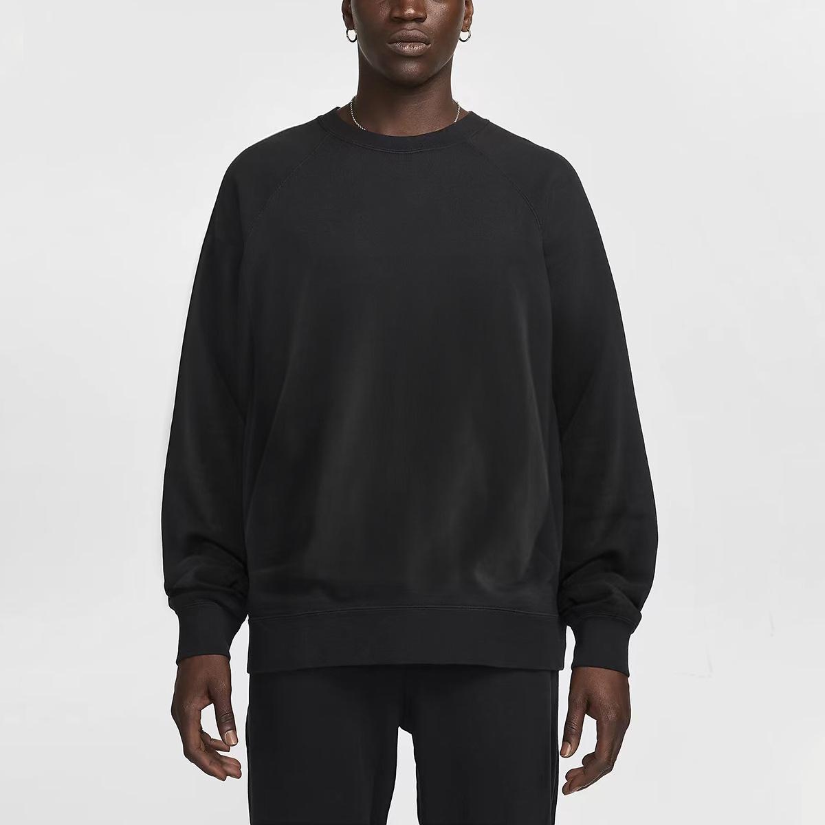 

Мужской повседневный черный свитшот большого размера: Круглый вырез, длинный рукав, без капюшона - Идеально для весны и осени M чёрный