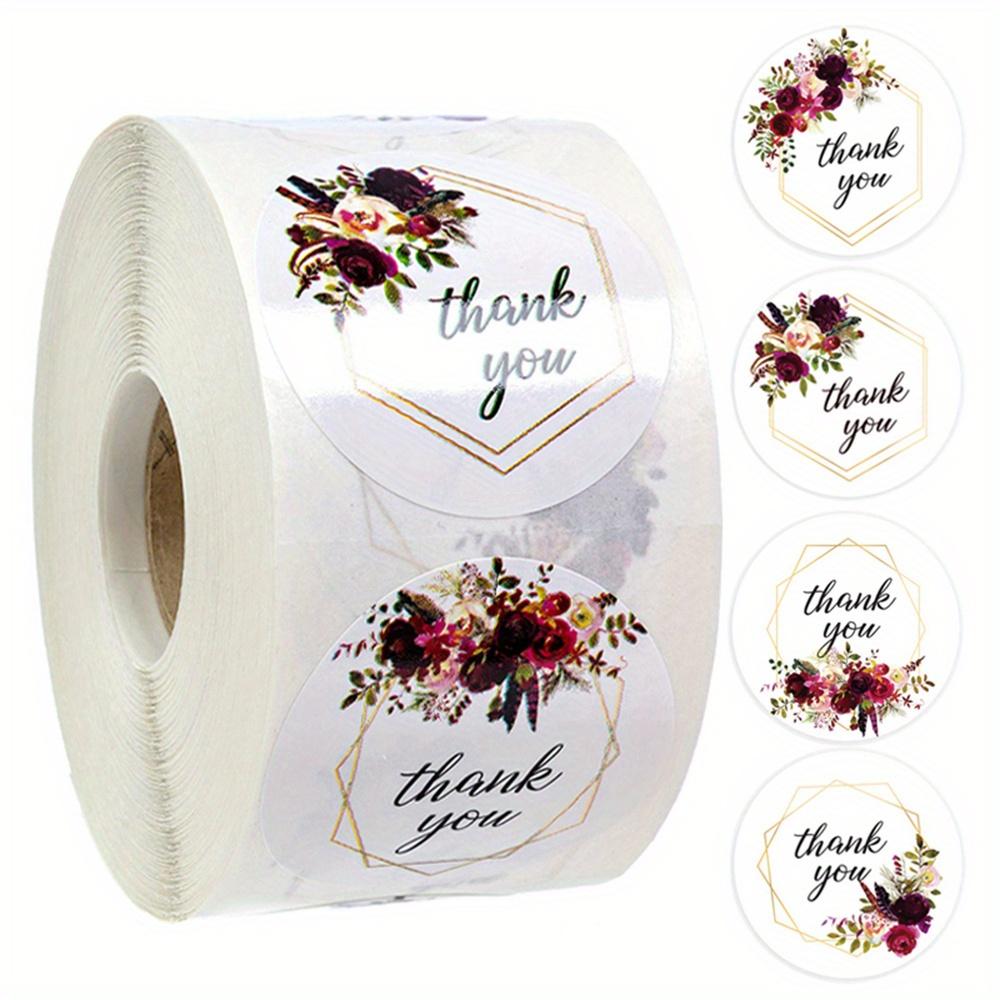 

Floral Thank You Stickers, 4 Assorted Designs, Round Adhesive Labels for Scrapbooking, Packaging, and Stationery Sealing A